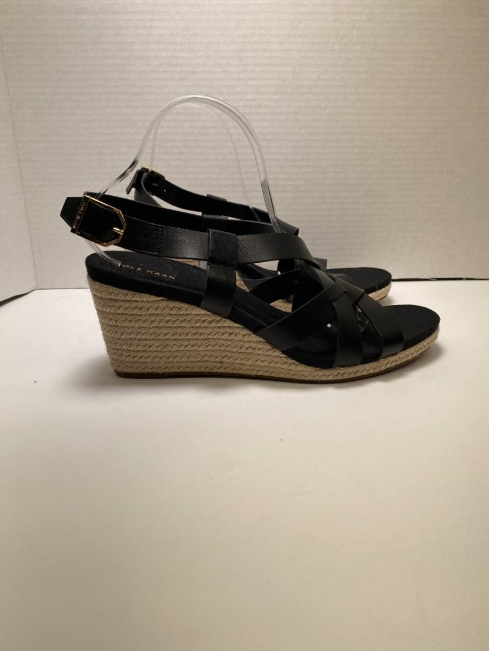 Cole Haan Women's Crystal Black Espadrille Wedge Sandal 70mm Sz 11